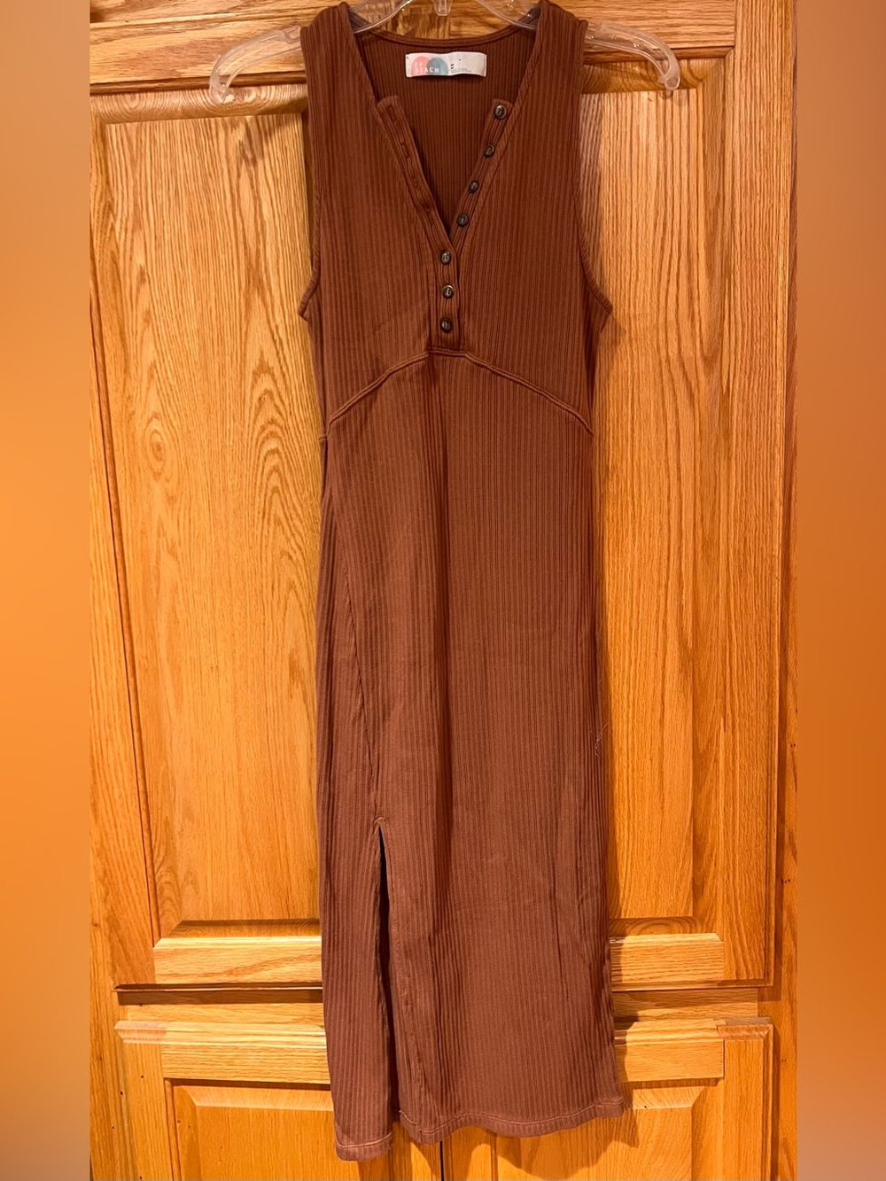 Free People Ribbed Midi Dress in Brown